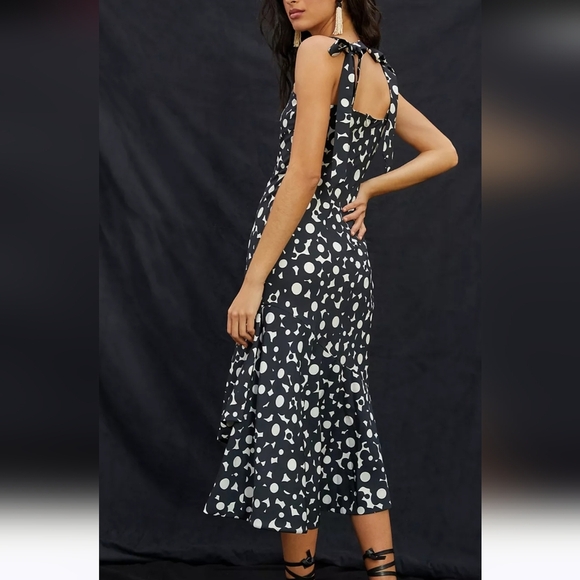 Anthropologie HUTCH Flounced Shoulder-Tie Midi Dress Black/white. Size Med - Picture 8 of 16
